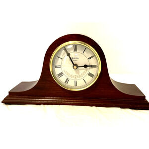 Vintage Bulova Wood Desk Watch With Hidden Compartment Tested And Works